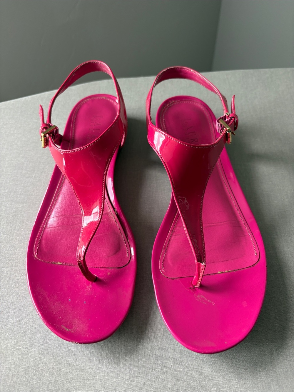 Ralph Lauren Hot Pink Patent Slingback Thong Sandals